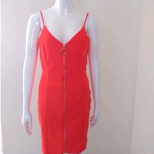 Sexy orange Zipper Dress, Size Large